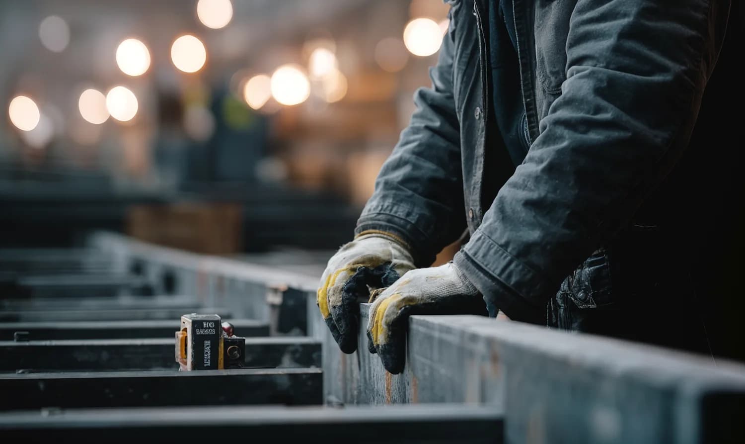 Solcoa One in active production: a worker in gloves at a row of steel moulds